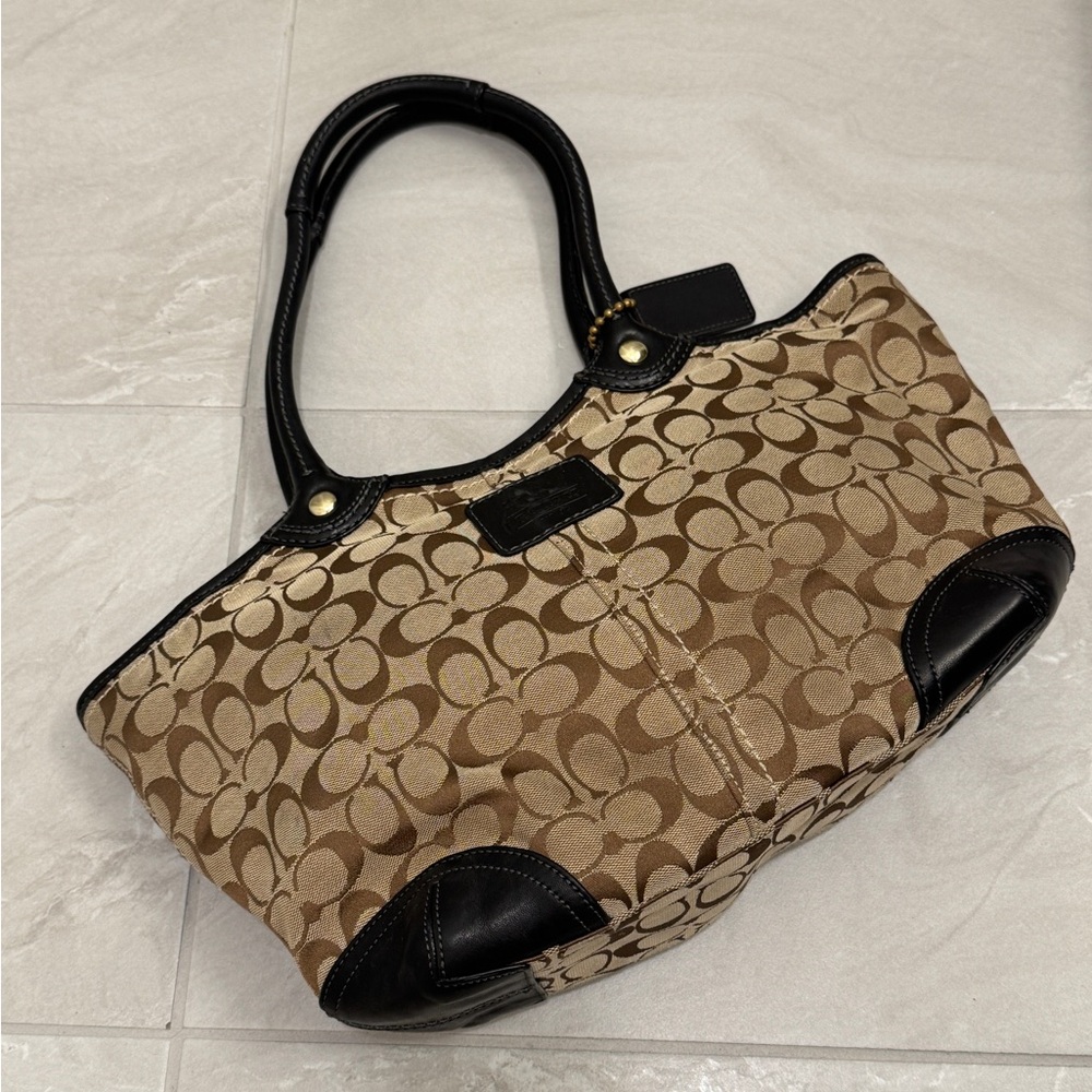 📼♥️Vintage Coach Bleecker Tote Khaki Signature Canvas Shoulder Bag